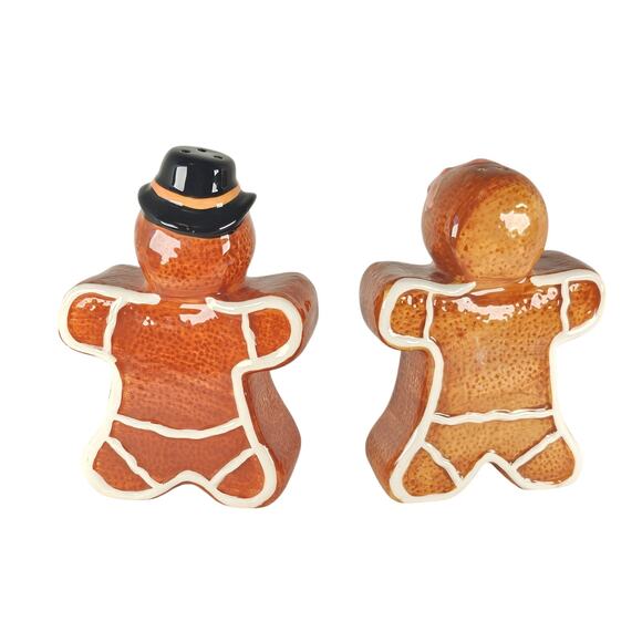 Gingerbread Salt Pepper Shakers, 2 Tea Light Holders Christmas Decor Set Ceramic - Picture 3 of 16